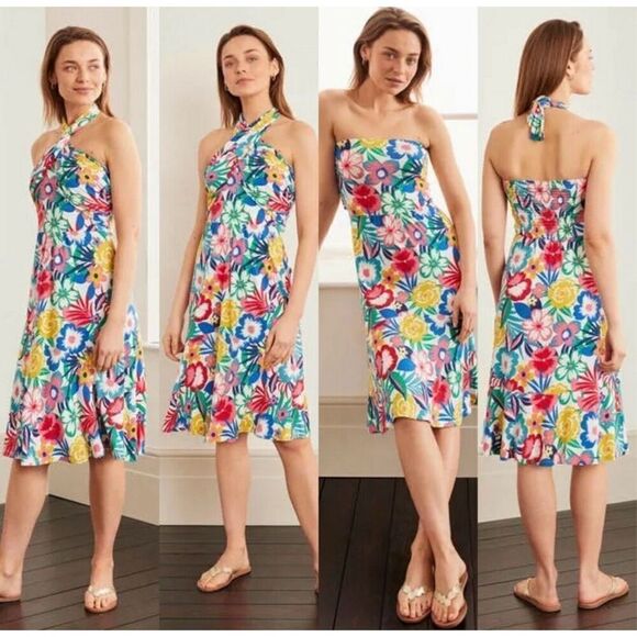 Boden Lilah Multiway Dress Size 6 Halter Strapless Smocked Back Colorful Floral - Picture 2 of 11